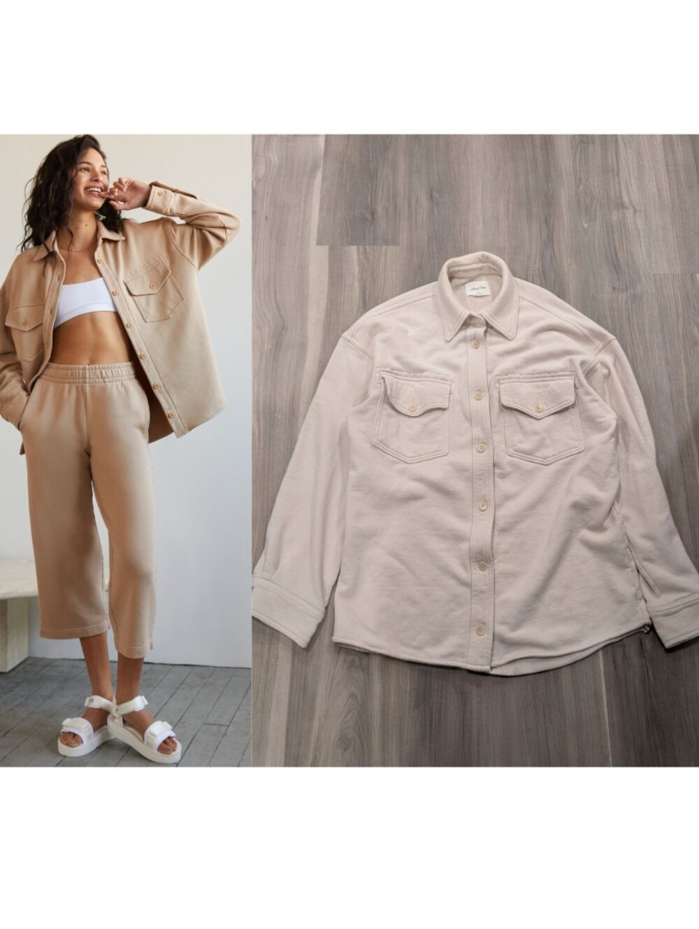 Aritzia Wilfred Free | Free Terry Fleece Shirt Jacket In Heather Bone